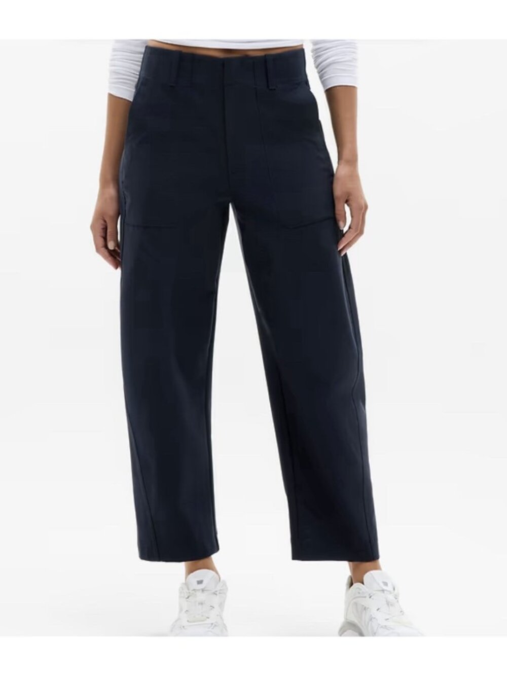 Athleta Skyline High Rise Barrel Leg Pants Women’s Size 14P Navy Blue 32”x24”